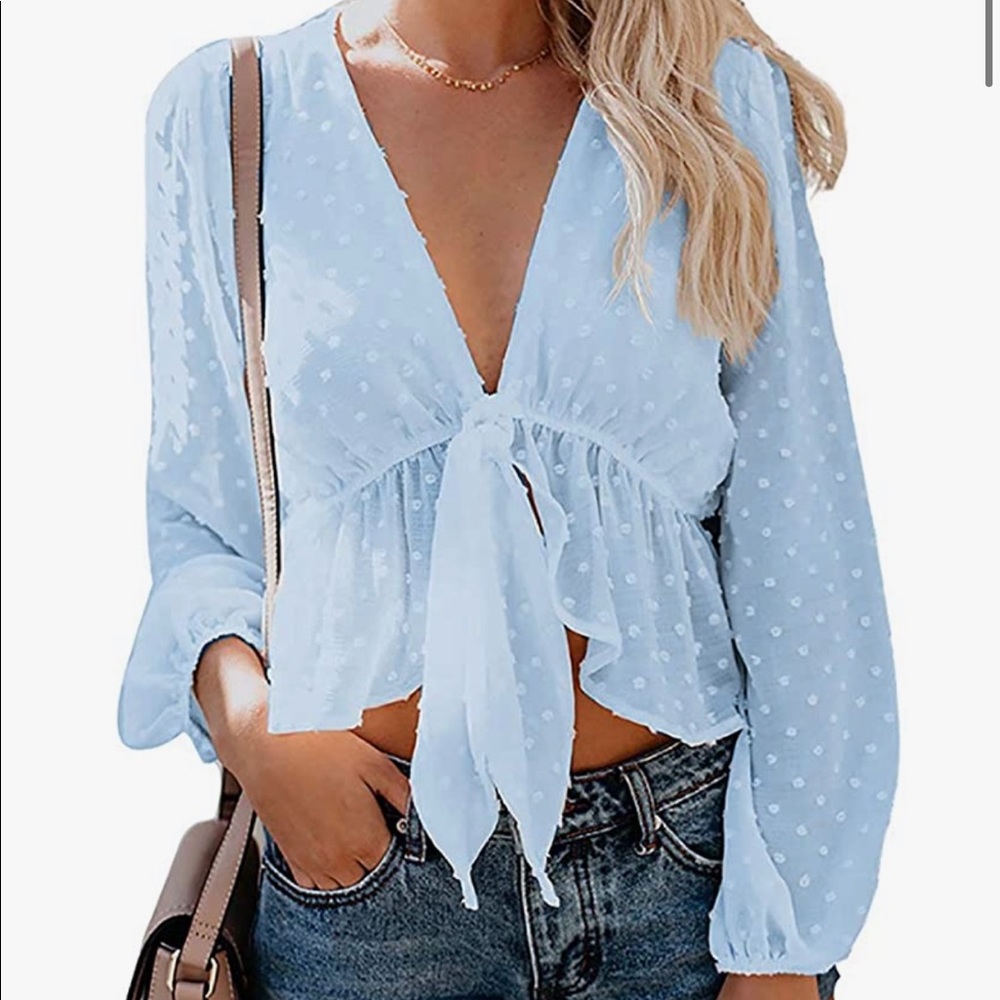 Light blue tie knot crop top